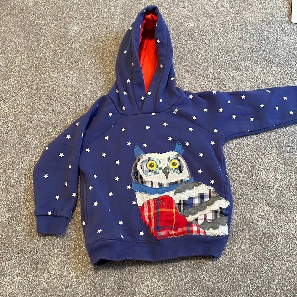 Mini Boden Owl Appliqué Hoodie